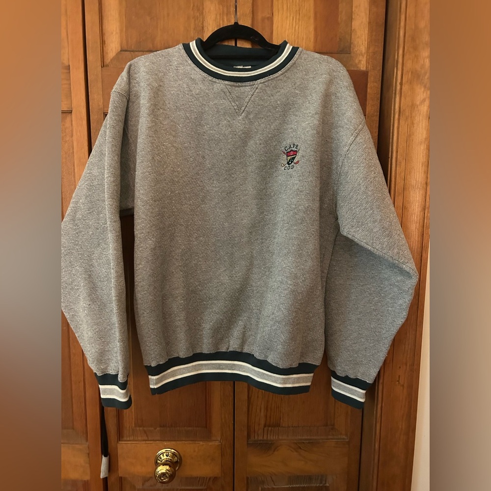 BAC Men's Sz L Preppy Collegiate Academic Grey & Green Cape Cod Sweater